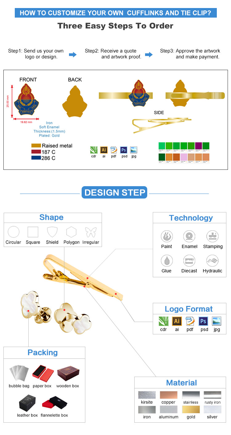 Custom Bow Tie Clips Gold Plated Alloy Antique Personalised Tie Bar