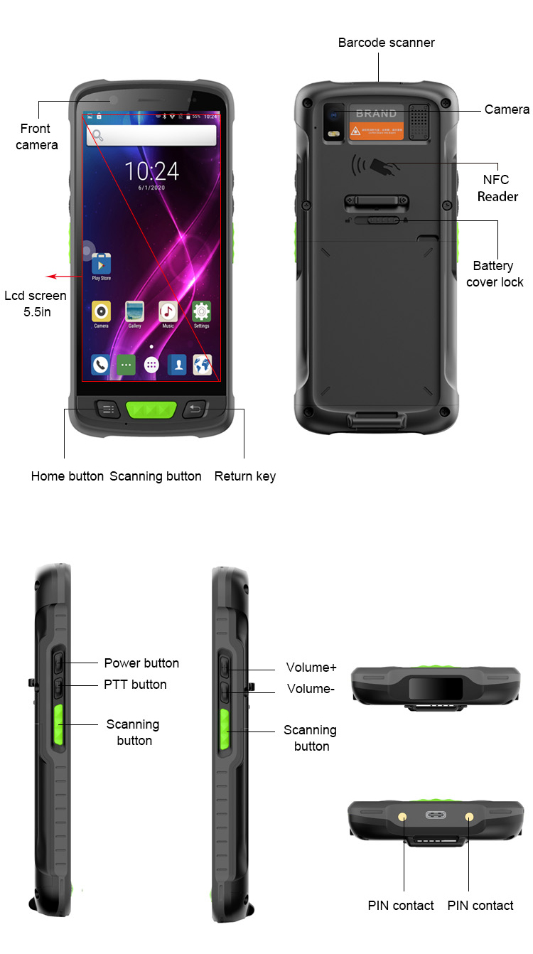 JZIOT V9000P GPS Android 9.0 Smartphone NFC RFID Handheld Data Terminal PDA Barcode Scanner