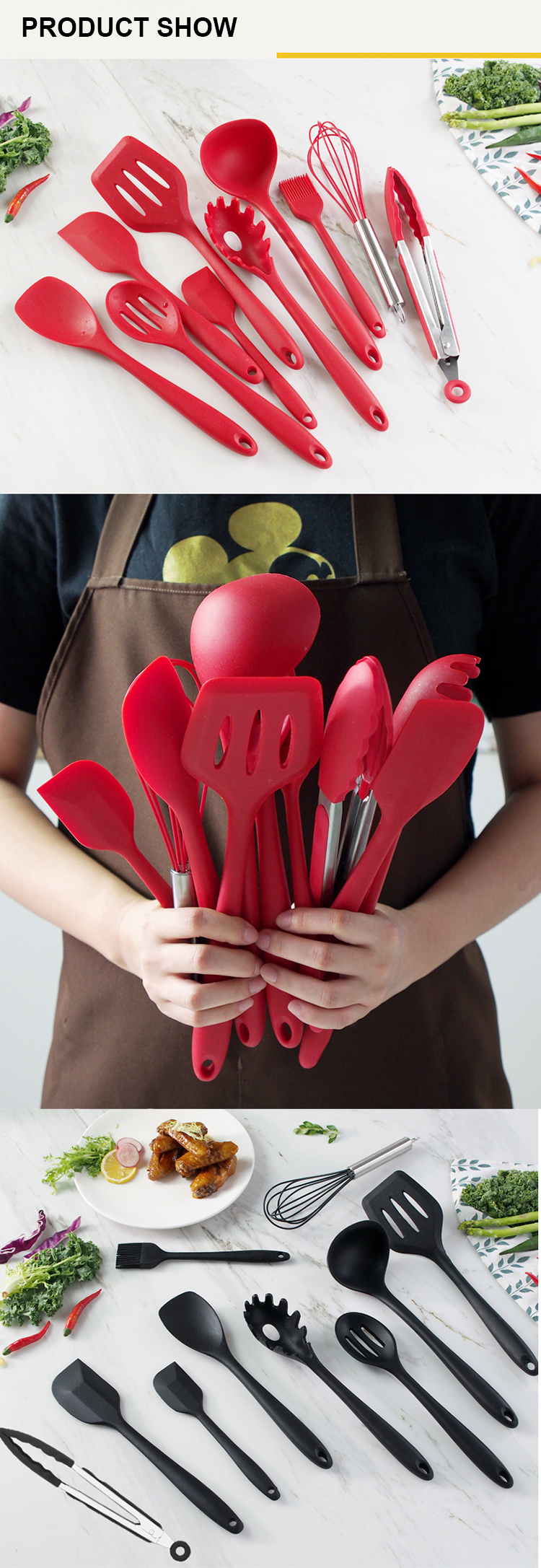 Lightweight Fadeless 10 Piece Silicone Kitchen Utensil Set