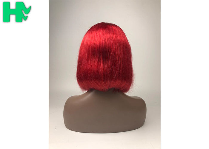 Red Colored 100% Brazillian Human Hair Lace Front Bob Wigs No Foul Odor