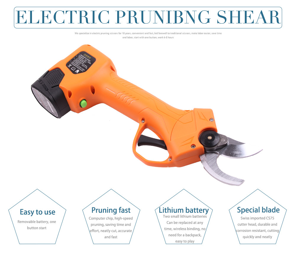 Swansoft 16.8V 2.5CM Battery Cordless Orchard Vineyard Pruner Trimming Scissors Garden Electric Pruning Shears