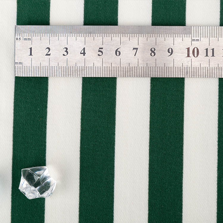 Elastic Lycra Striped Cotton Fabric Twill Green And White Stretch Material