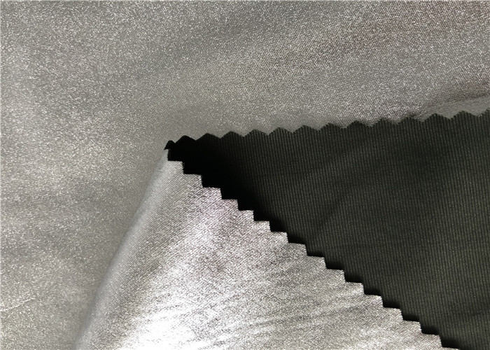 Gold / Silver Shiny Foil Printing Polyester Spandex Fabric Knitting For Leggings
