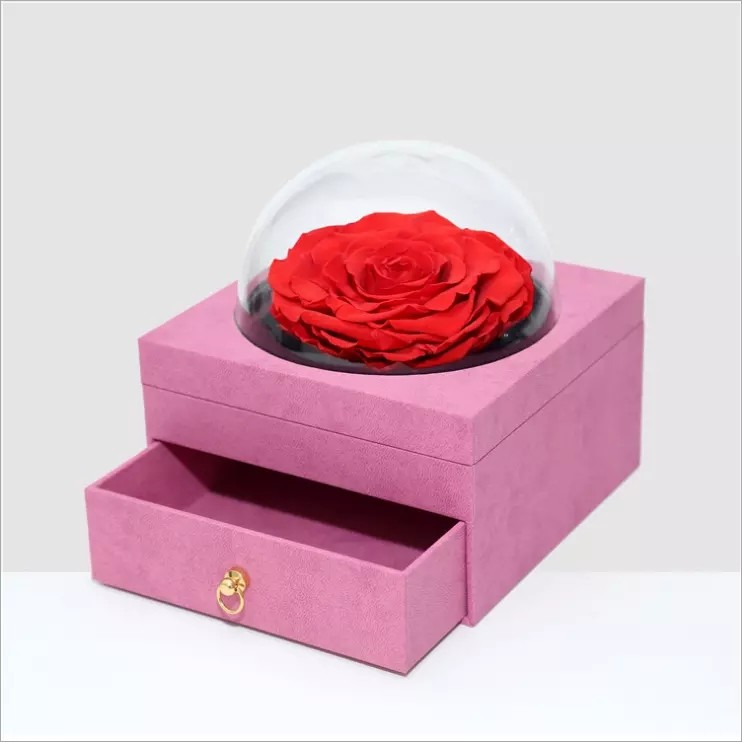 Real Preserved Rose Flower Single Large Rose in Drawer Gift Box for Decoration