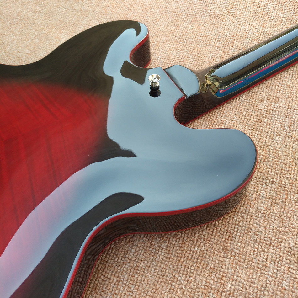 New high quality hollow body jazz 335 electric guitar, Maple top & back Dual tone output electric guitar, free shipping