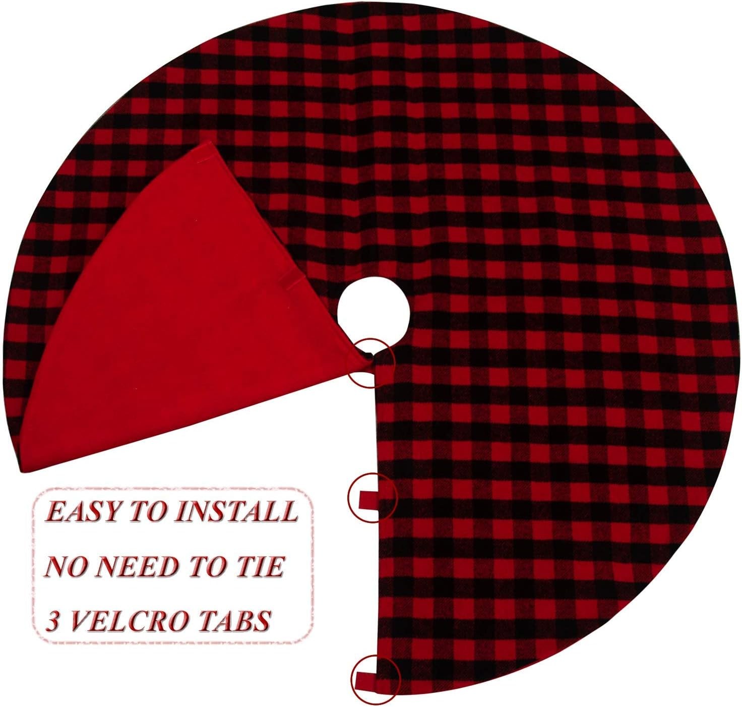 Christmas Tree Skirt Red and Black Plaid Buffalo Double Layers Checked Deco for Holiday Party Mat Xmas Ornaments
