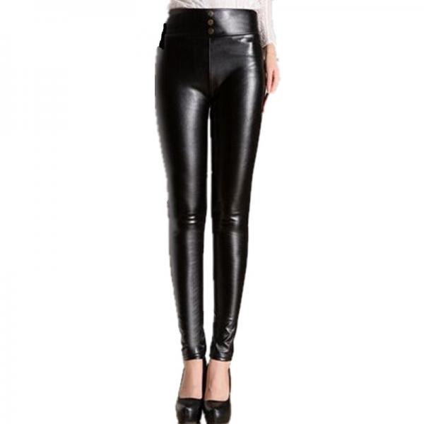 Quality fashion  high waist pu leather 3 design-choice black leggings leather women trousers for sale