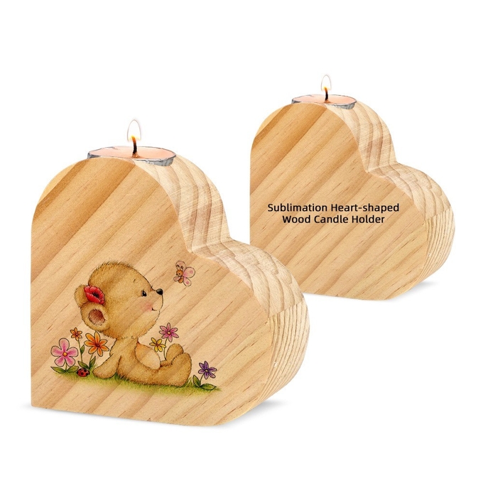 Customizable Sublimation Blank Ambient Wood Candle Holder Heart Shaped