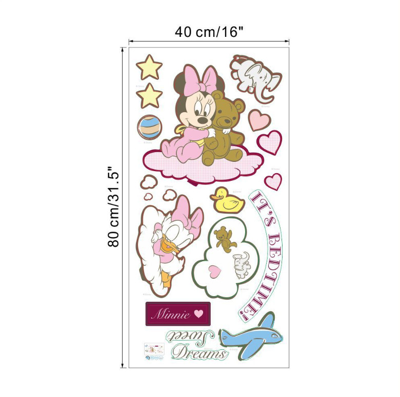 PVC Material 3D Mickey And Minnie Wall Stickers Peel And Stick 40x80cm