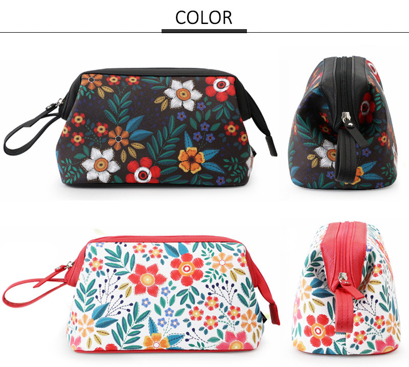 Vintage Floral Printed 220mm Length PU Cosmetic Bag