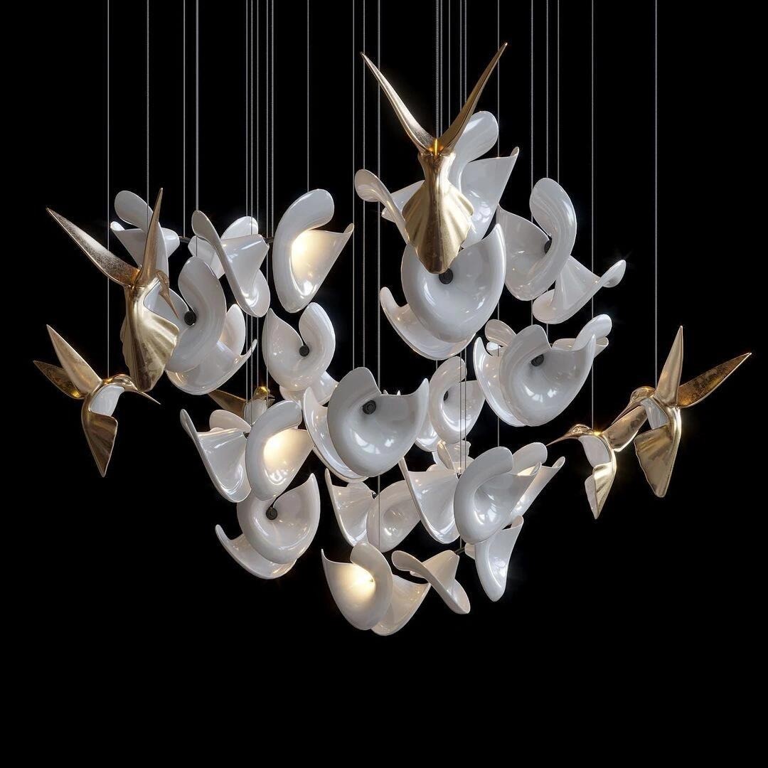 Glass Birds And Flowers Chandelier Modern Aesthetic Hotel Design Light Furniture