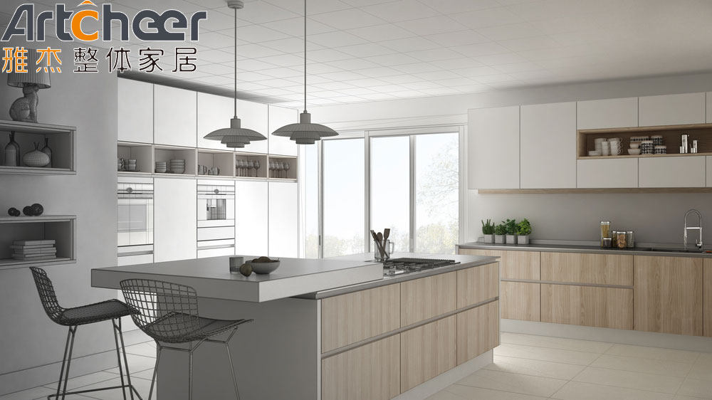 Mail Packing Wooden Style Kitchen Cabinet with Island and Cupboard Accessories Made
