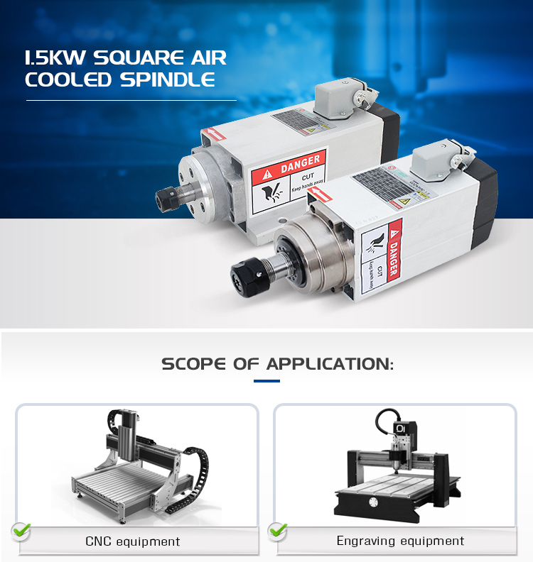 Woodworking Engraving and Milling 1.5kw Square Air Cooled Spindle Motor 18000rpm ER20