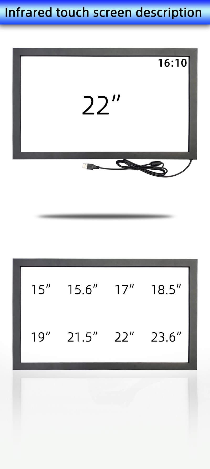 16:10 DIY IR Touch Frame 22inch 10 Points Touch Screen Components