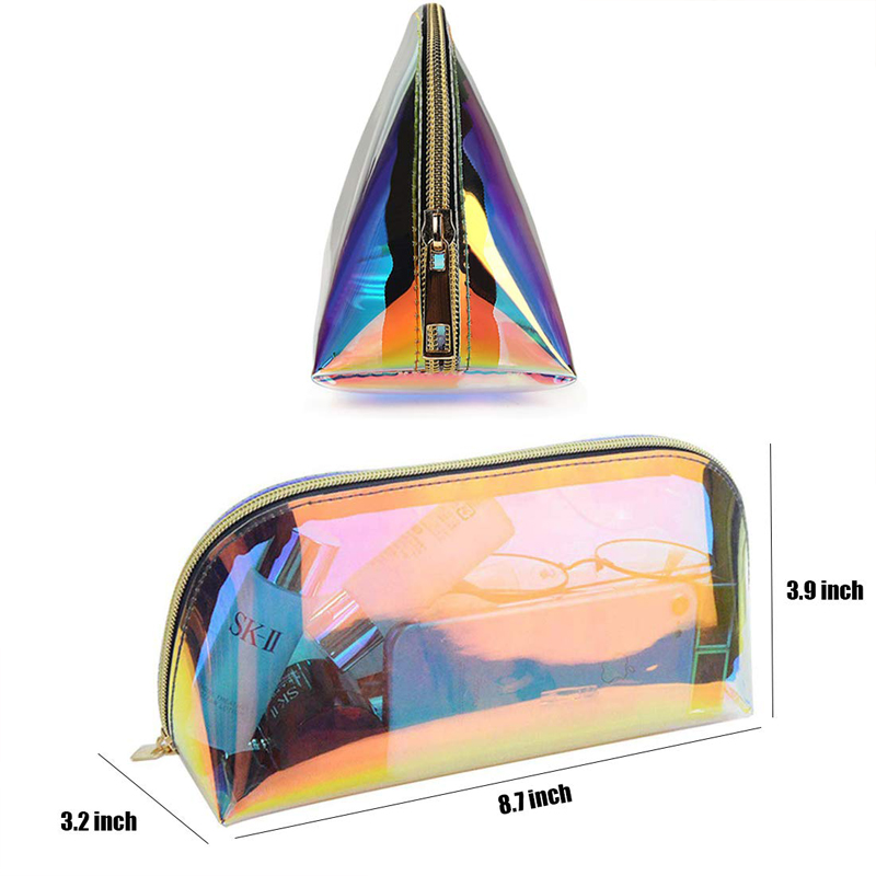 Rainbow Transparent Large Mens Hanging Wash Bag Laser Holographic Clear PVC Iridescent