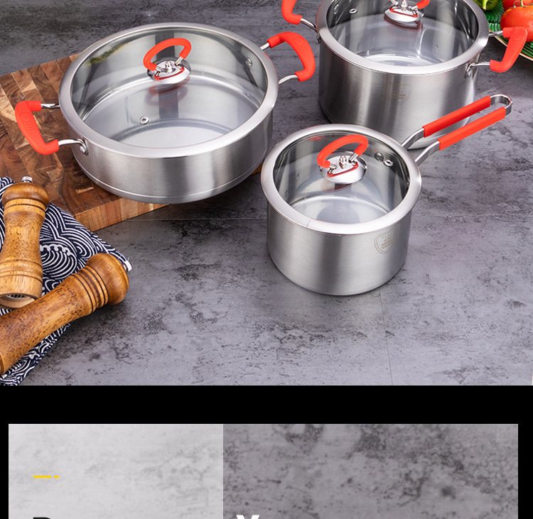 Best Sale 430 Stainless Steel Cooking Soup Pot Set Saucepan Cookware Set With Silicone Handle