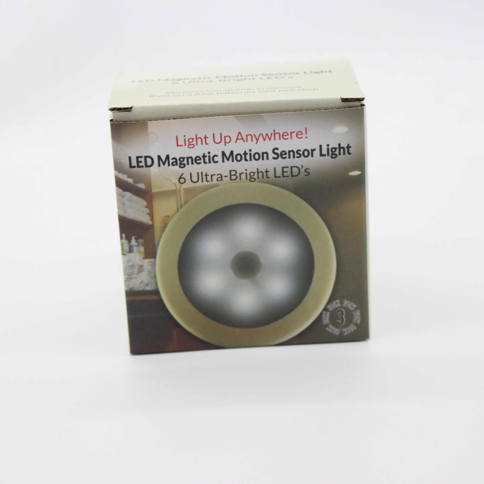 3pcs Pack 3.15in Diameter Battery Operated Motion Sensor Light Indoor
