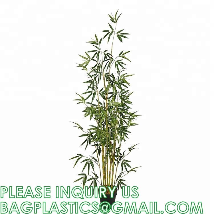 Artificial Bamboo Tree Set of 2, Fake Greenery Plants in Pots for Indoor Outdoor, Beautiful Faux Tree with Leaves