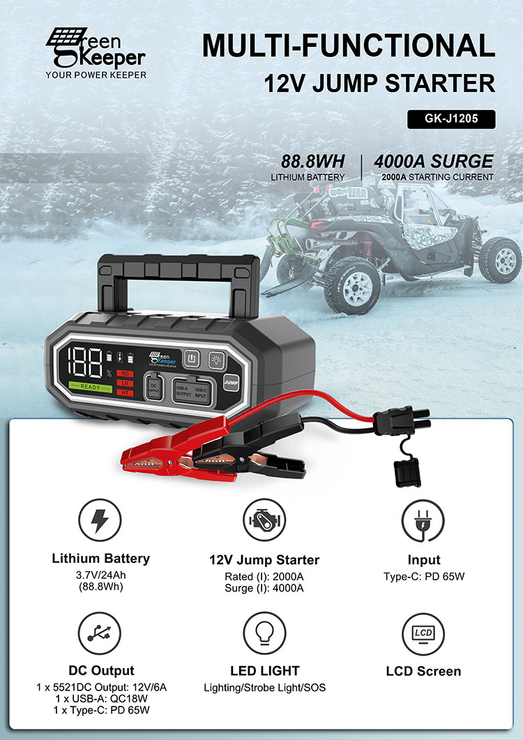 High Power Car Battery Booster Power Bank / Battery Jump Starter Total Output 65W
