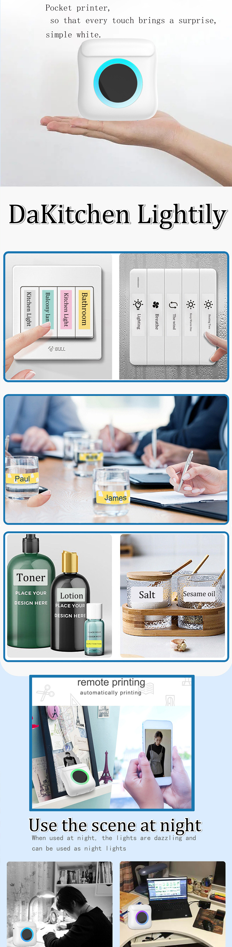 Portable Phone Thermal Mini Printer Sticker Bluetooth 200DPI
