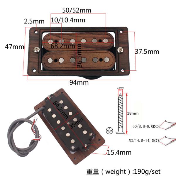 Professional Double Coil High Output Guitar Pickups Rosewood Material