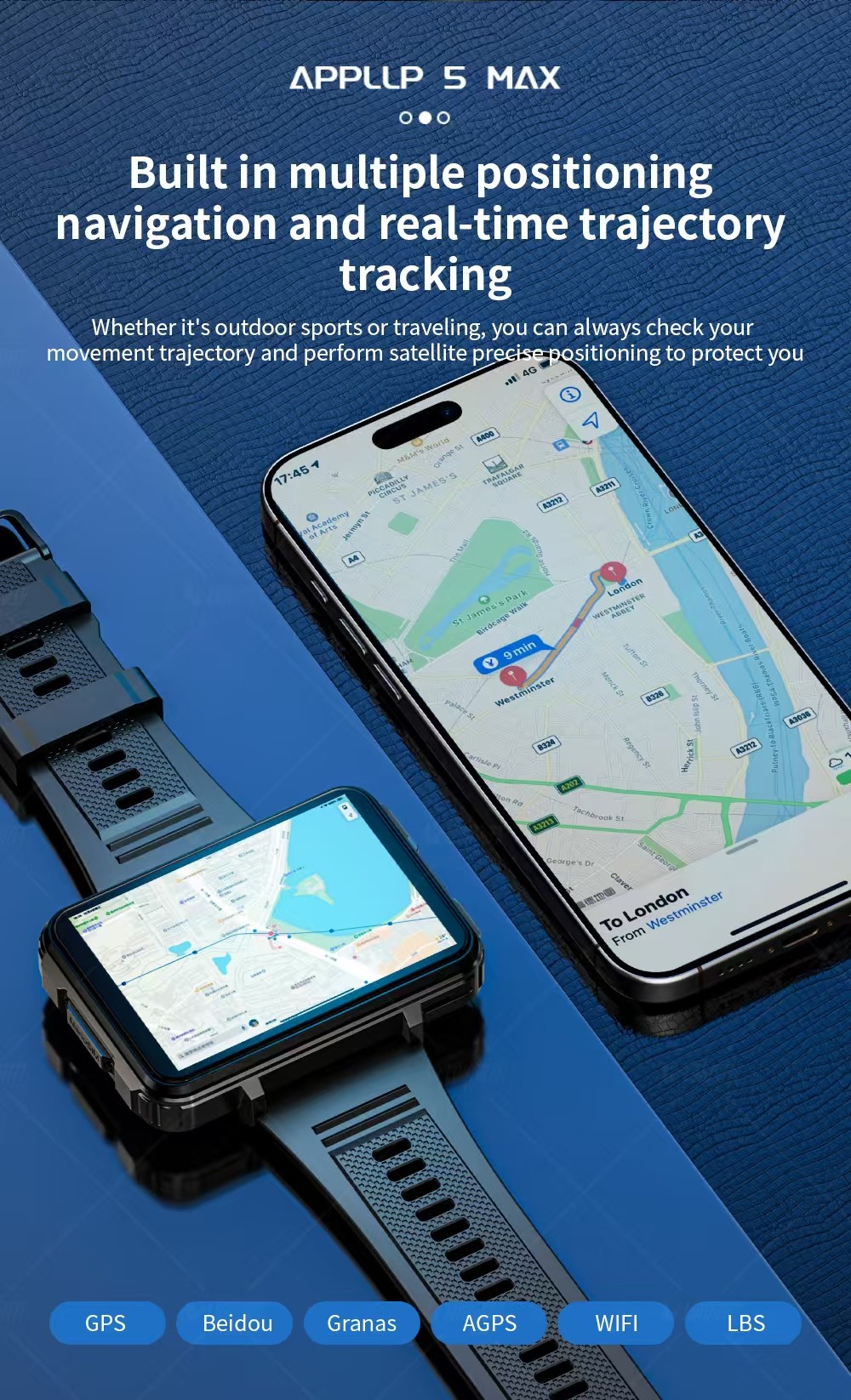 APPLP 5 MAX Android 10.7 Smartwatch GPS Navigation Smart Watch With Sim Card Camera
