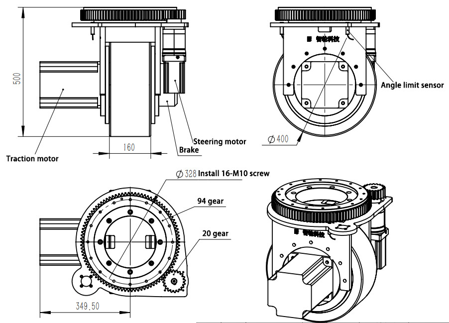 48v Steerable electric drive Heavy Duty Robot Wheels With Automated Walking Motor