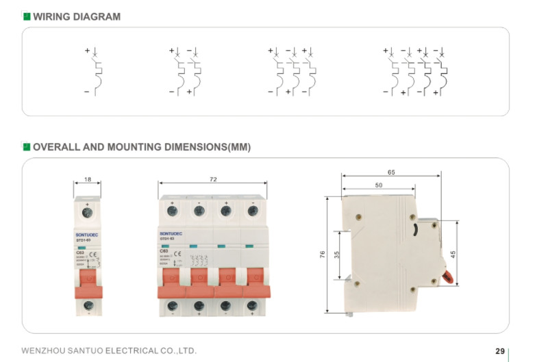 4 Pole Solar 1000VDC MCB Circuit Breaker