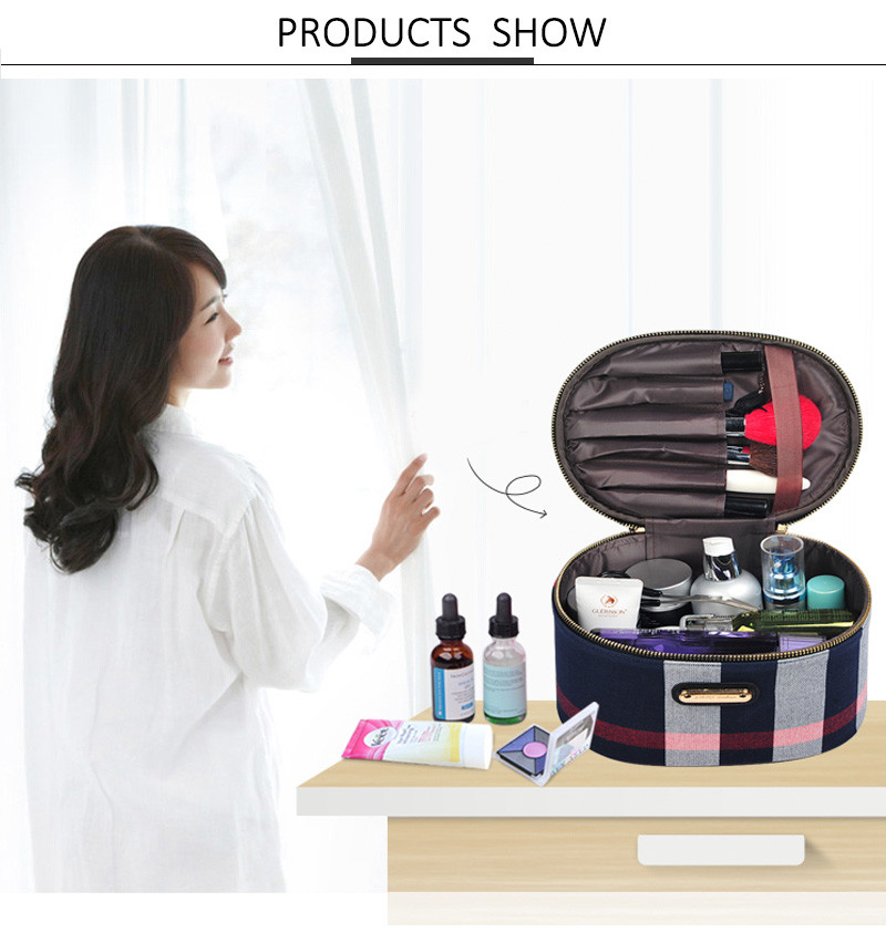 Waterproof Canvas Handle Cylinder Makeup Cosmetic Bag Case for Travel