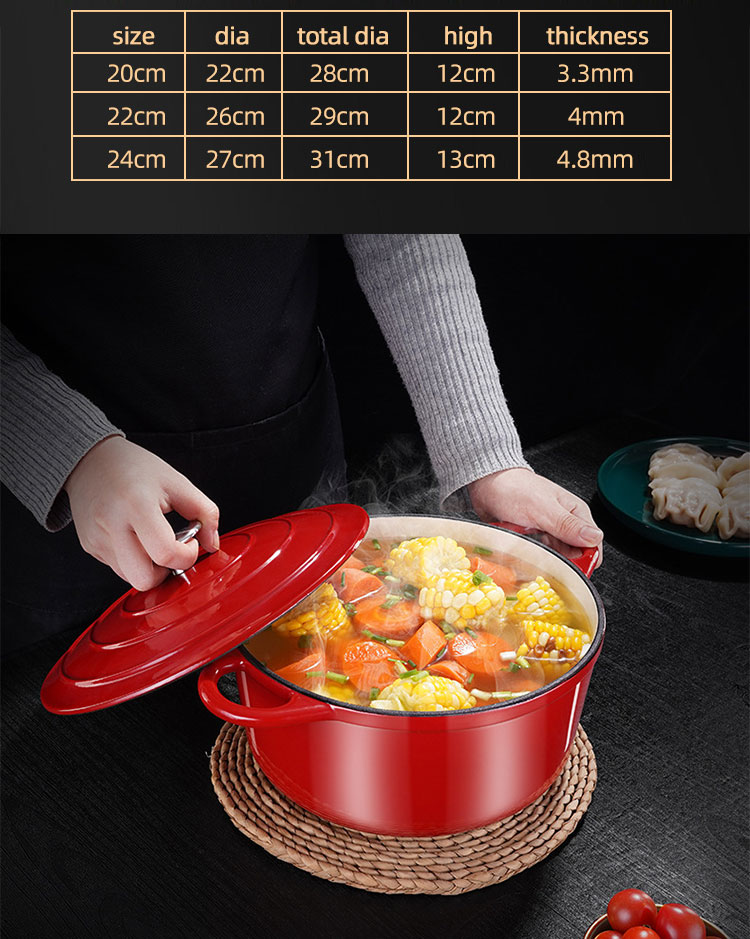 Multi Purpose Cookware Round Dutch Oven Enameled Cast Iron Soup Pot Non-stick Cooking Pot