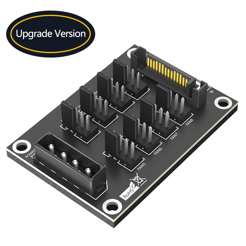 4-Pin or SATA 15-Pin to 8x 4-Pin Fan Splitter Hub for Sata 3.0 and Molex 4pin Interface