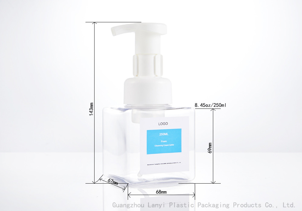 Transparent 250ml PET Plastic Foam Pump Bottle 68*68*143mm