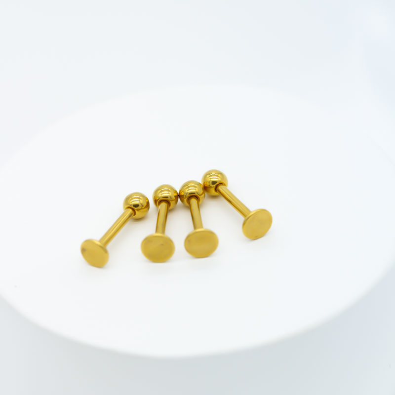 Labret Stud Lip Gold Plated Surgical Steel PIercing Jewelry 4pcs / Set With Zircons