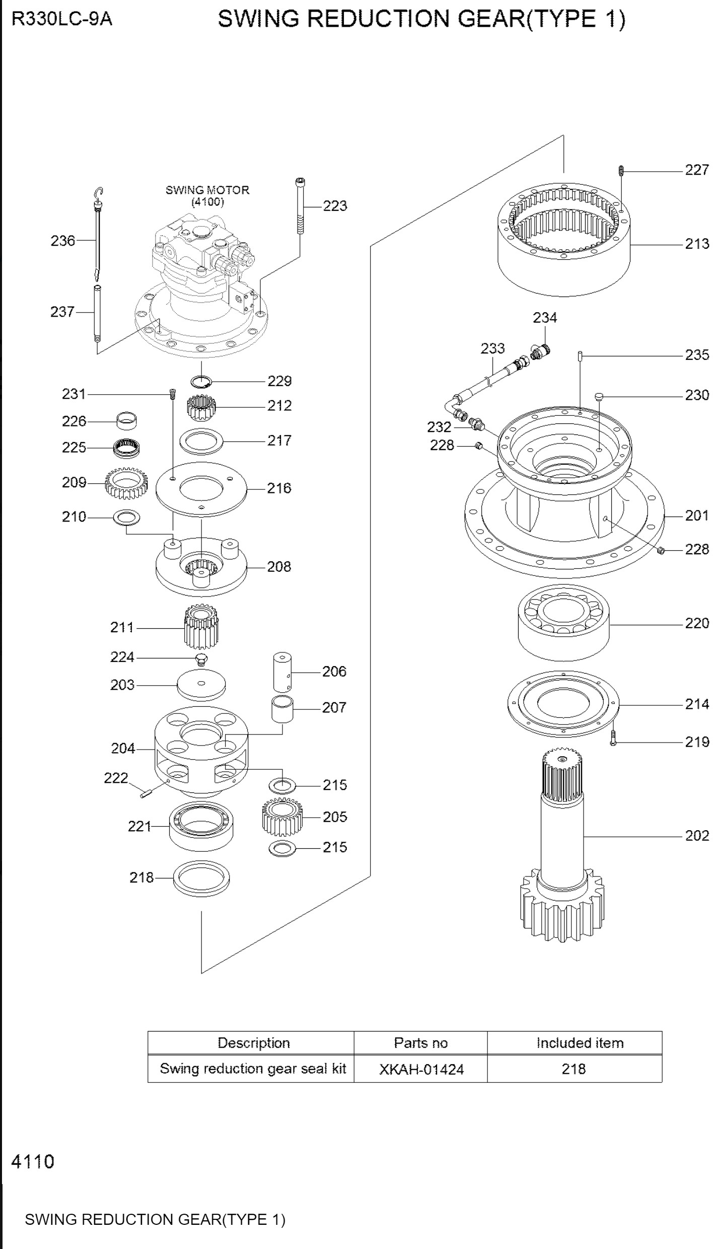 R335-9 R350-9 Excavator Swing Gearbox Hydraulic Rotary Reducer Assembly