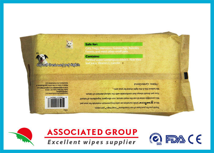 Lemongrass Pet Cleaning Wipes / Dog Wet Wipes Deodorizing 72 Count