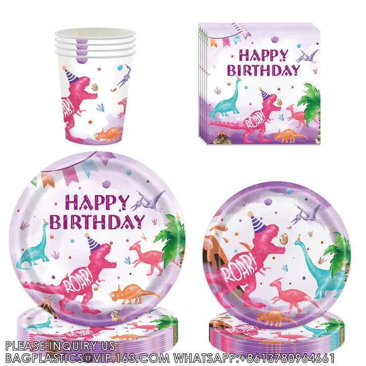 Customized Party Tableware Set For Dinosaur Party Customized Paper Plate Paper Cup Napkin For Kids Dinosaur Party