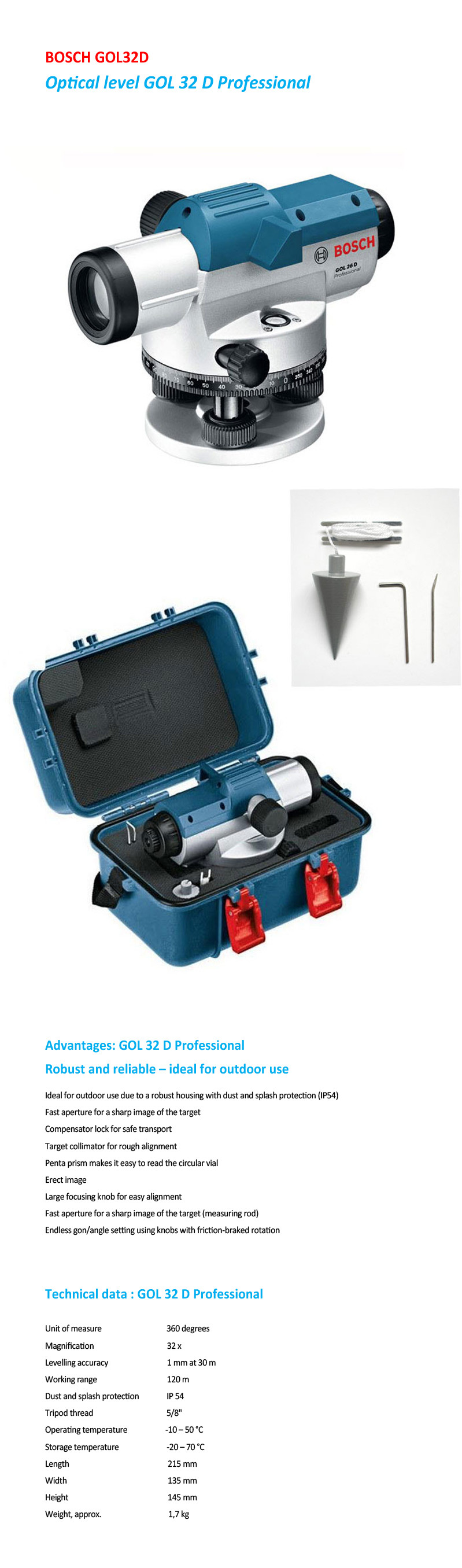 BOSCH GOL 32 D Professional Optical Level Kit Auto Leveling-Telescope