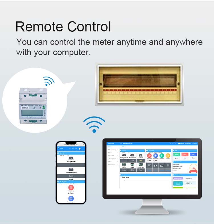 55Deg Wifi Smart Energy Meter Electric Remote Control Single Phase Meter 0.3kg 2W