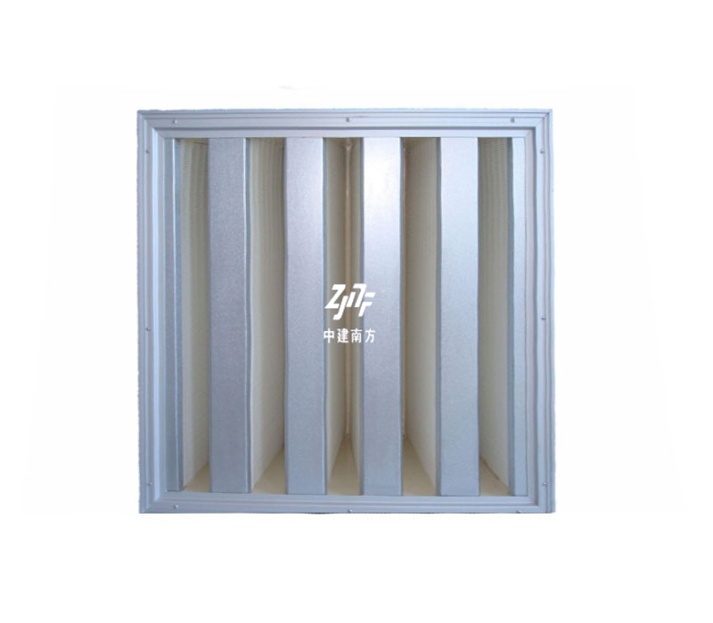 Galvanized Steel Frame V Bank HEPA Filter , 0.3um HEPA Pleated Air Filter H13 High Dust Capability