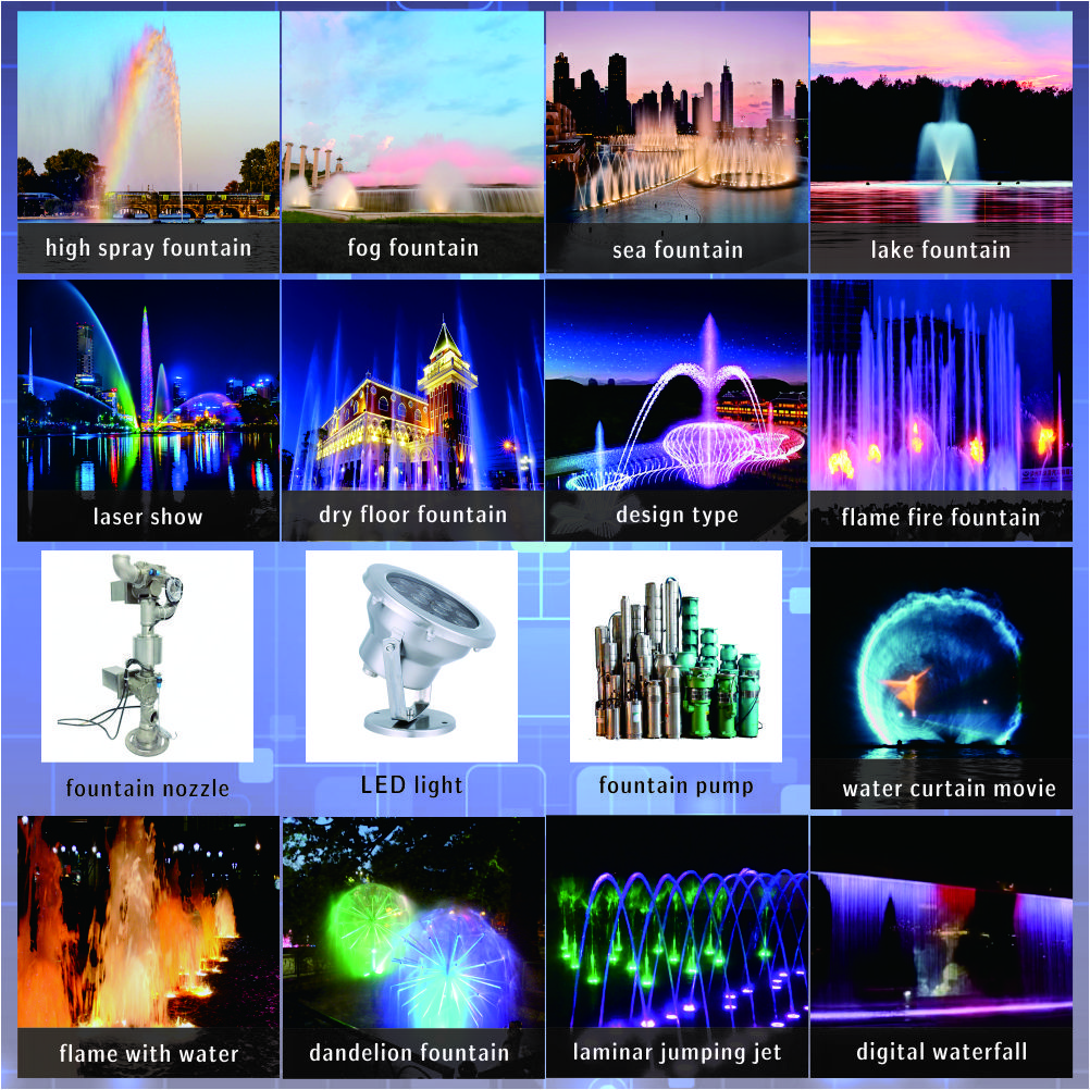 RGB Lighted Music Dancing Fountain For Large Park Decoration 1-100 Meters Height