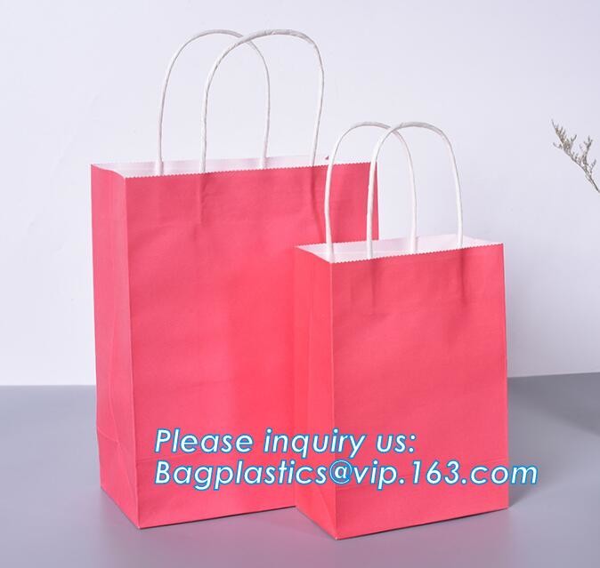 Custom Printed Accept Wholesale Stock White Brown Kraft Paper Shopping Bag With Handle No Minimum, carrier handle bags