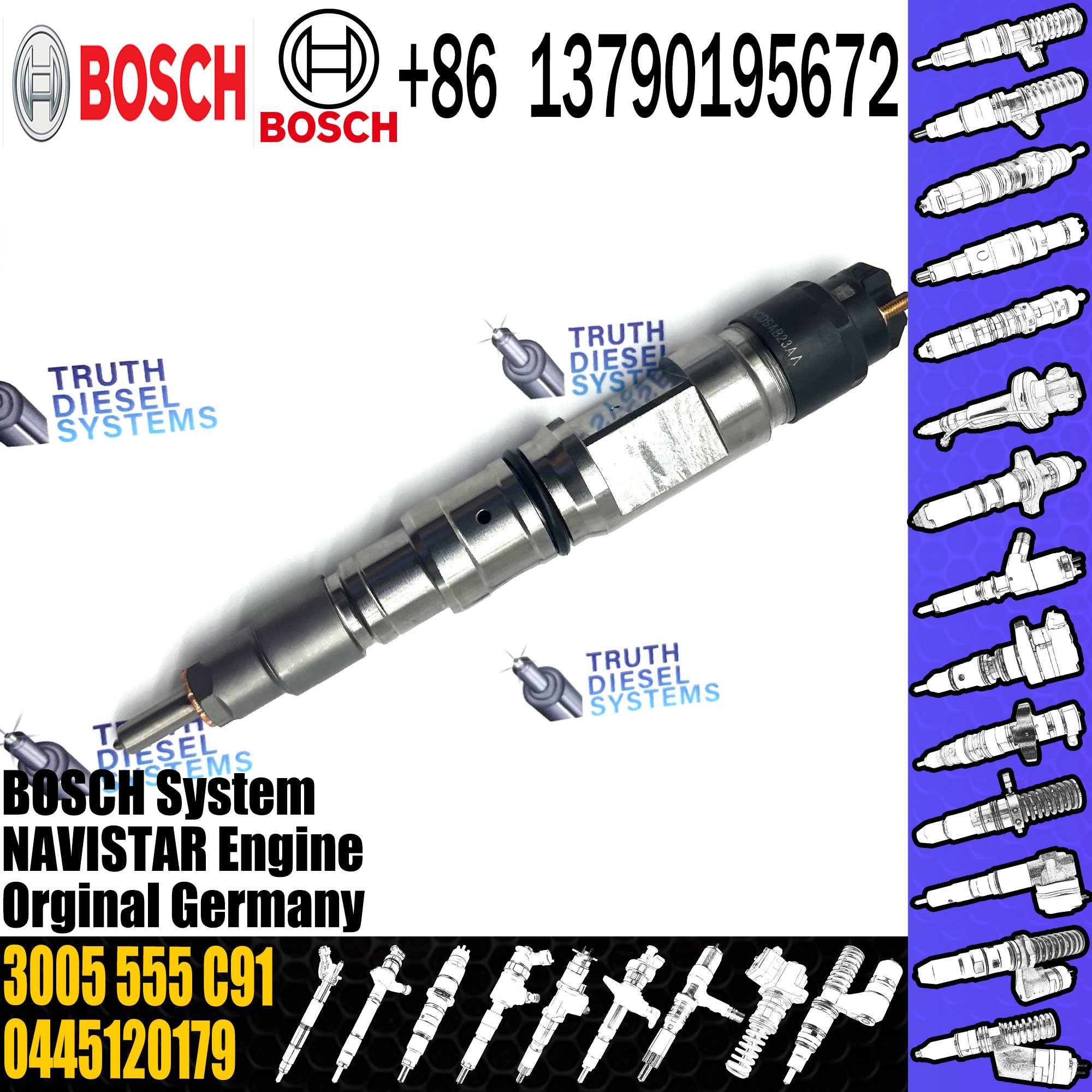 High Quality New Diesel Fuel Injector 0445120179 Common Rail Fuel Injection Nozzle 3005 555 C91 For NAVISTAR