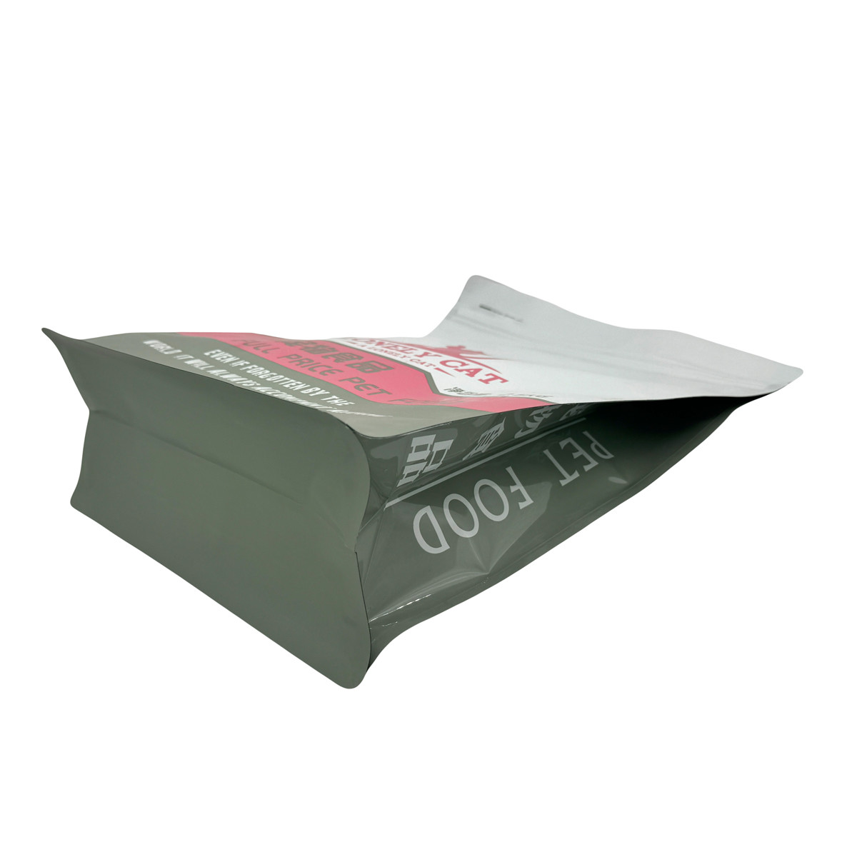 2500g Custom Matte White 8 Sides Seal AL Foil Coated Square Box Bottom Pet Food Packaging Bags with Easy-open Zipper