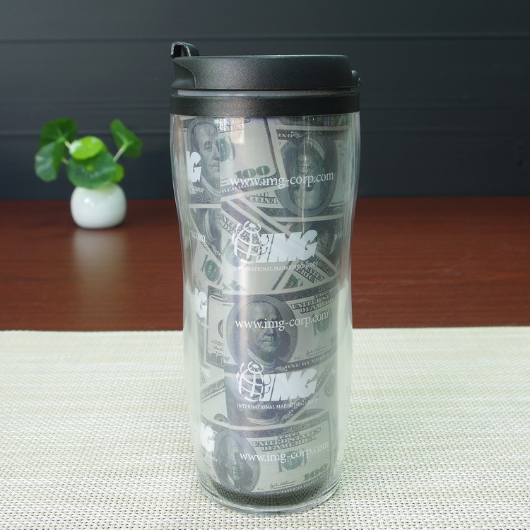 Double Wall Plastic Juice Cup Personalized Kids Mugs White Blue