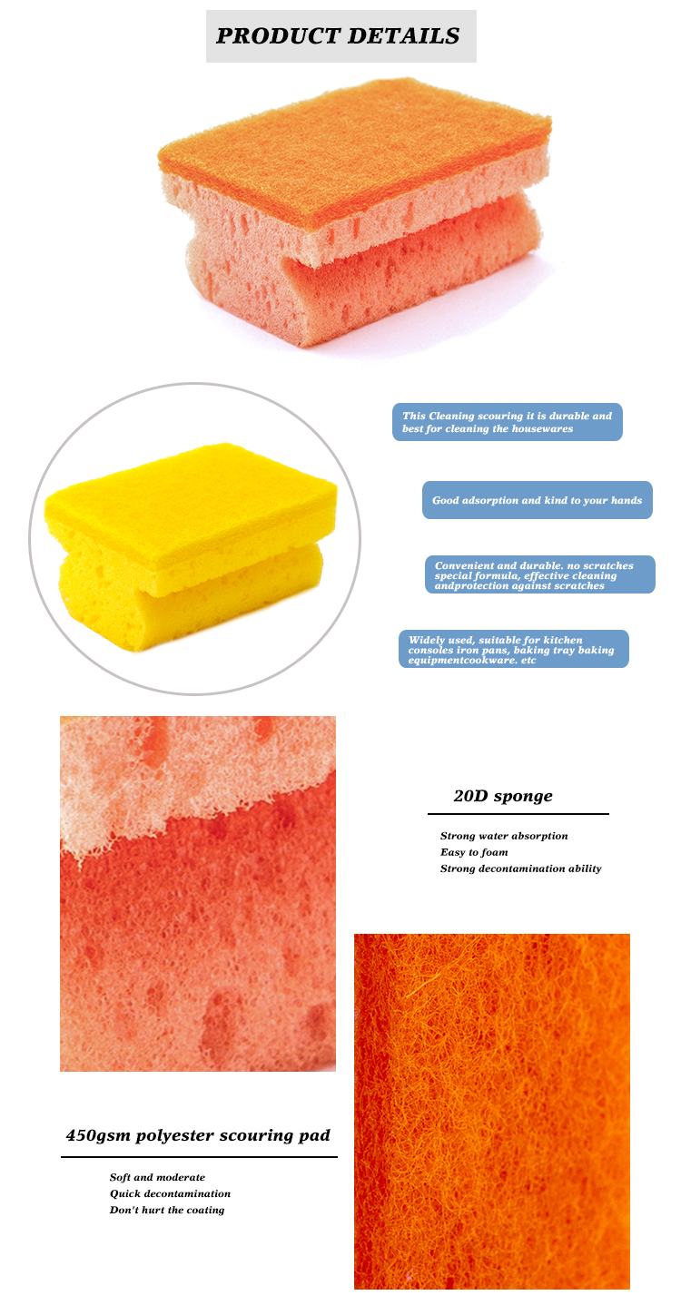 Customized Kitchen Cleaning Sponge Polyester Heavy Duty Scrub Sponge