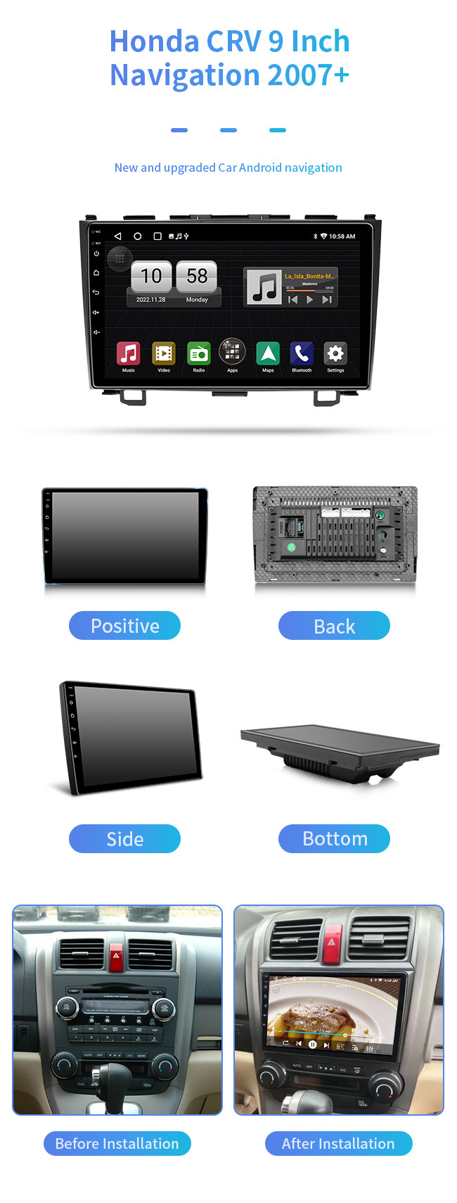 4-Core For Honda CRV 2007+ Wifi 4G Voice Control Bluetooth Car Navigation