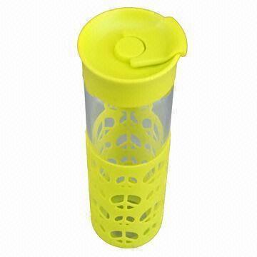 Colorful Single-wall Glass Water Bottle with Silicone Coating, Various Designs