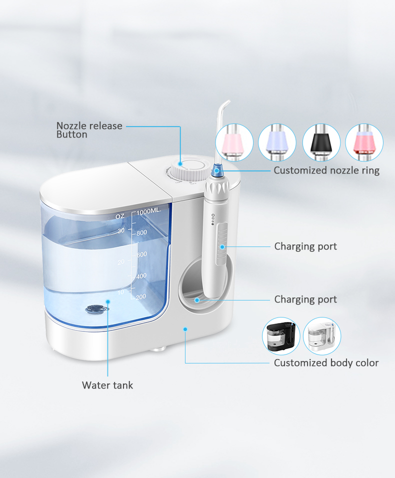 Countertop Oral Water Flosser Wireless With 6 Replacement Jet