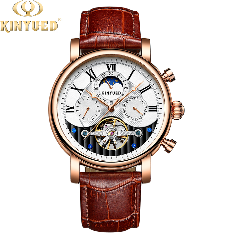KINYUED Custom Logo Original Luxury Brand Self Winding Automatic Mechanical Tourbillon Watch for Men