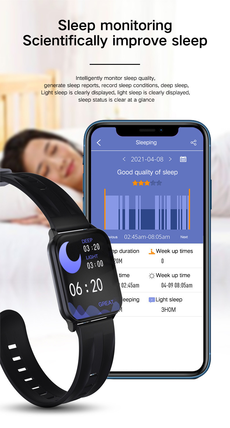 BLE5.1 Sleep Tracker Smartwatch 1.75in Waterproof Blood Pressure Monitor